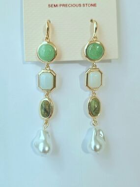 Semi Precious Stone Green Multi-Gem Drop Earrings Women Jewelry